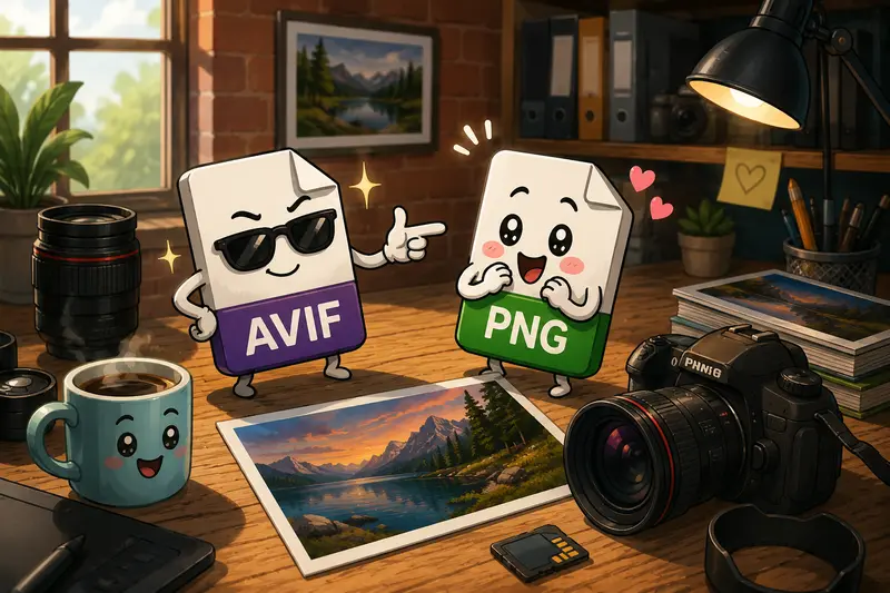 High-resolution photo workflow showing AVIF files converted into PNG assets for editing and print preparation