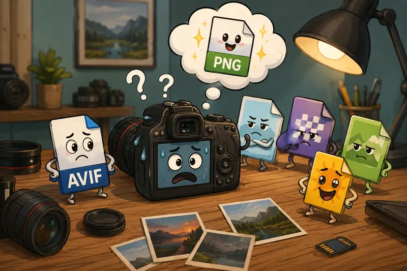 Photographer using an AVIF to PNG converter while organizing high-resolution image files
