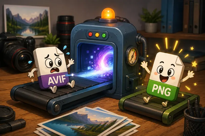 Comparison of image formats used in photography workflows including AVIF, PNG, and WEBP conversions