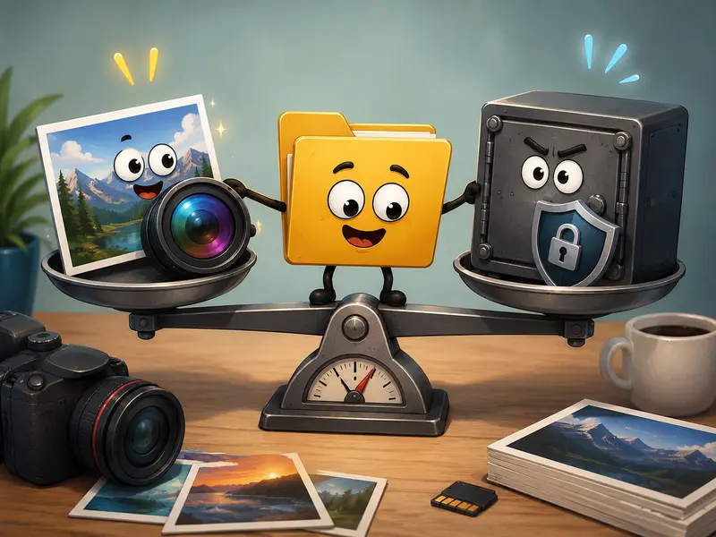 Photographer preparing encrypted image archives for secure client delivery