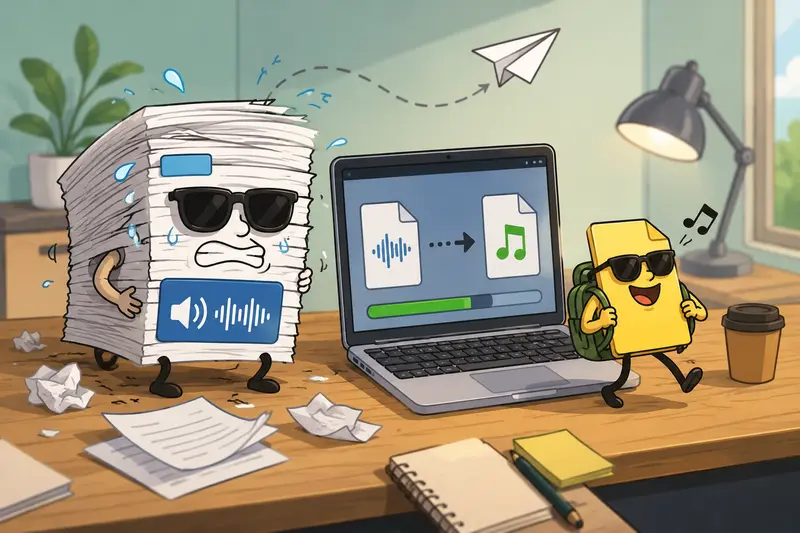 Conceptual WAV to MP3 converter workflow between desktop and mobile devices
