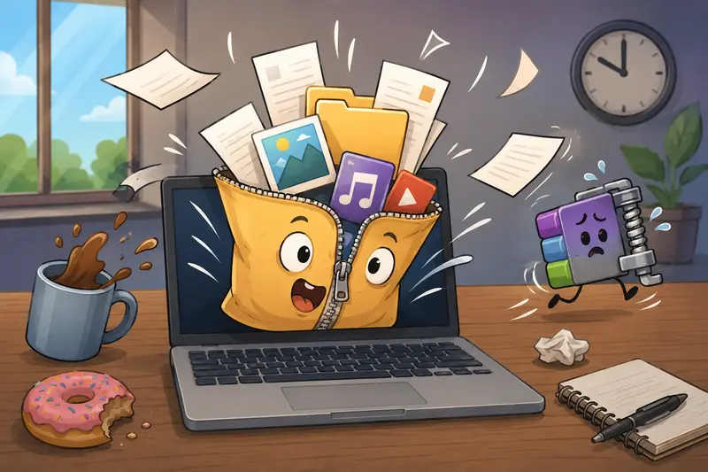 Remote team using browser tools to unzip files online from shared cloud folders