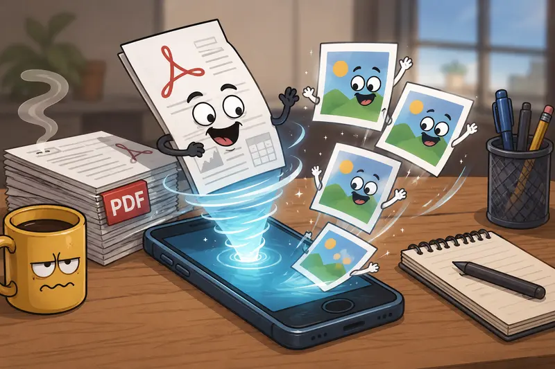 Small business owner using iPhone to convert PDF to PNG files