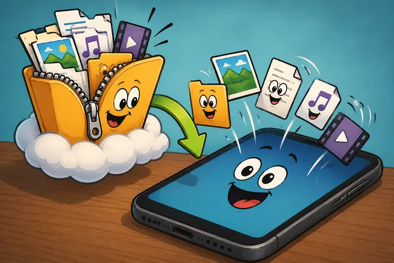 Photographer organizing extracted ZIP files on Android device