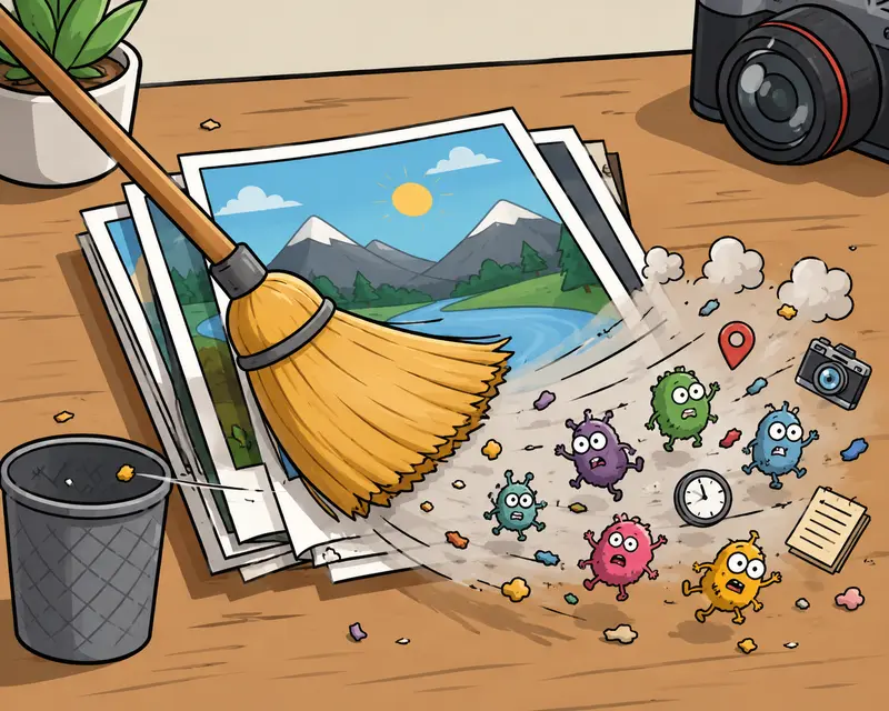 Conceptual illustration of remove hidden metadata workflow from desktop files