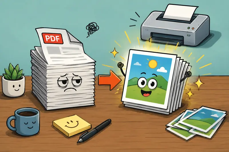 Printed document pages created after convert PDF to JPG workflow