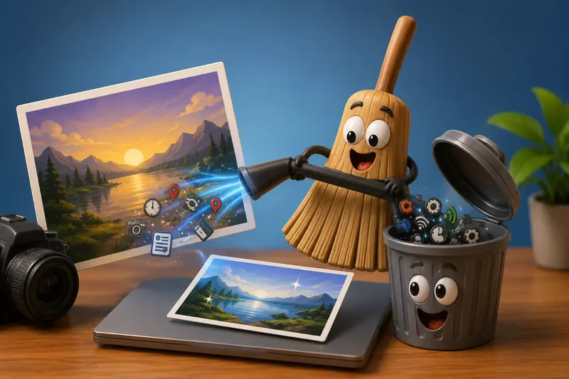 Clean image files moving through a browser workflow after users delete photo metadata