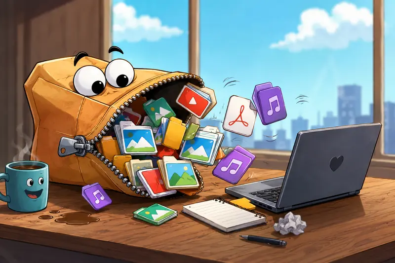 Business owner using browser tools to extract ZIP files containing social media assets