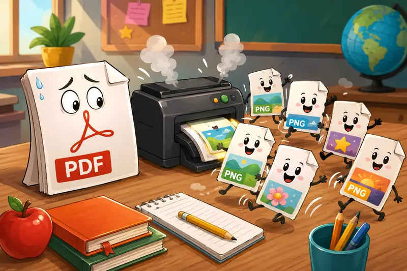 Teacher workflow showing convert PDF to PNG for classroom materials