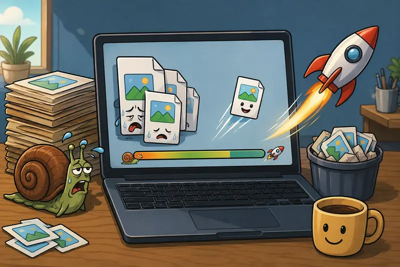 Remote team managing reduce image file size workflows across shared cloud systems