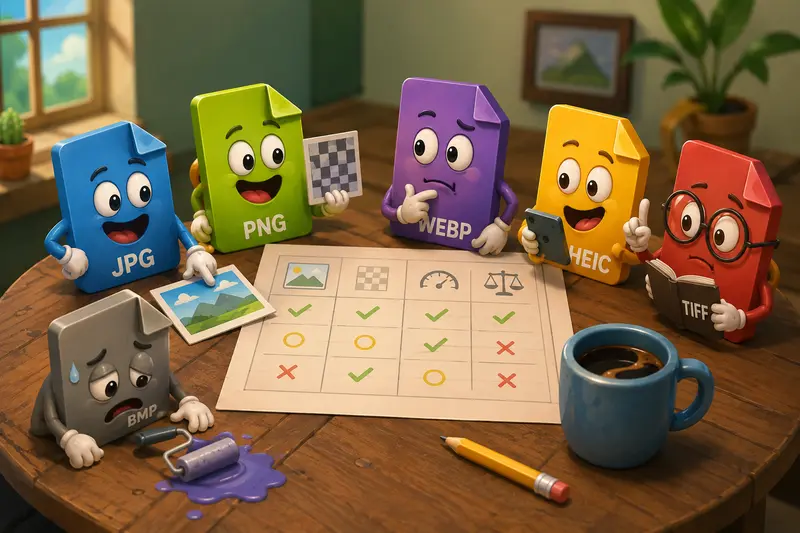 Abstract workflow showing batch image format conversion from mobile photos to web-ready formats