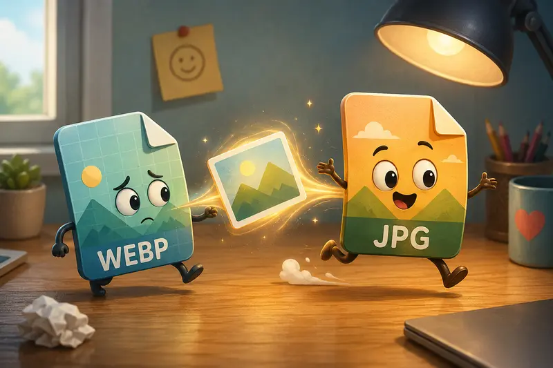 Conceptual WEBP to JPG converter workflow between devices and image formats