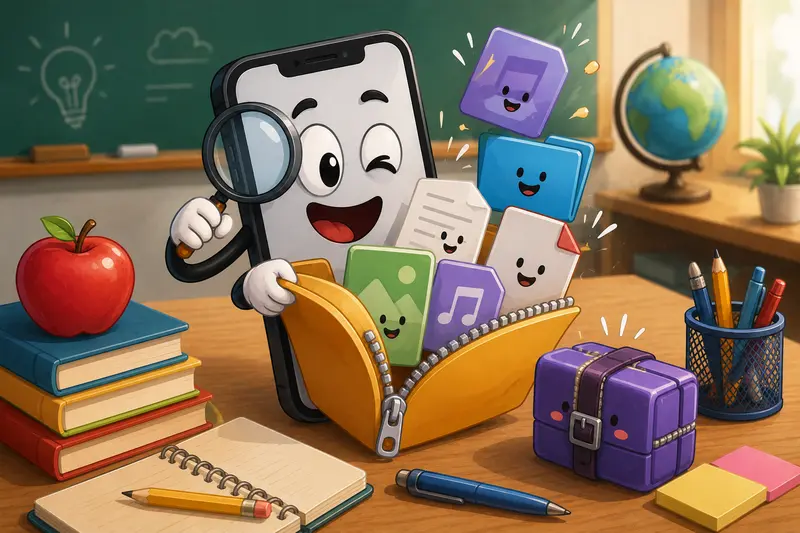 Teacher organizing extracted archive files from open RAR files online workflow