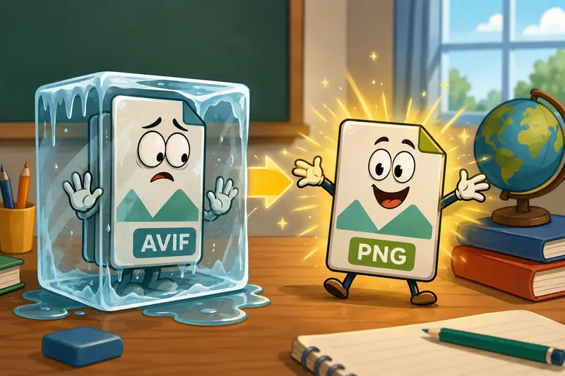 Teacher converting AVIF files into clear PNG images for classroom materials