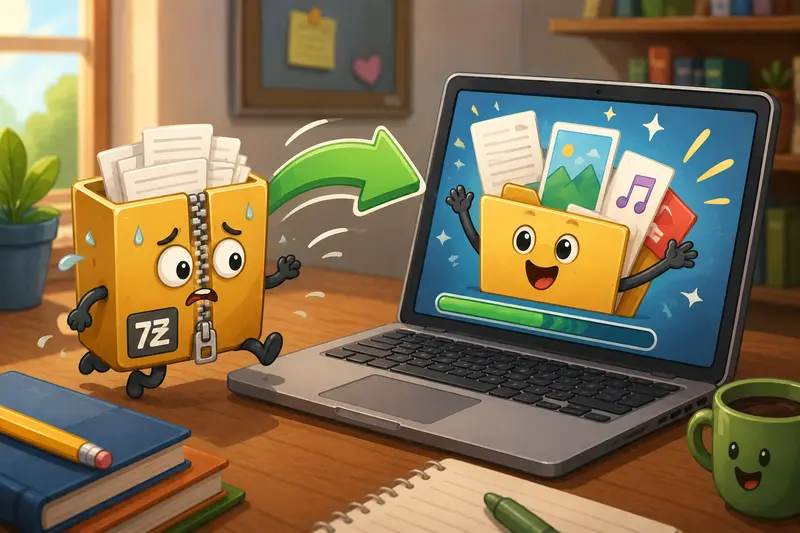 Abstract illustration of secure archive extraction and temporary file processing for educators