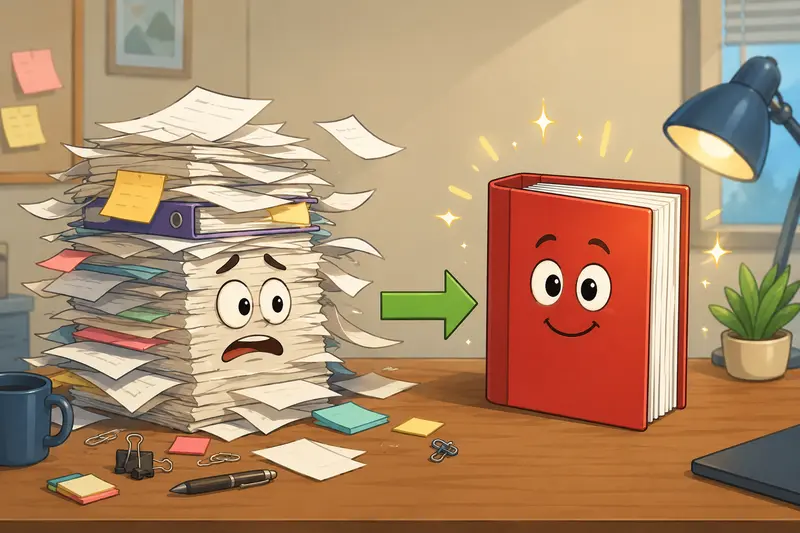 Business documents prepared to merge PDF files into one organized report