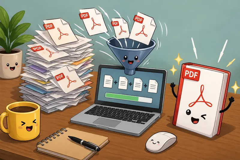 Creative workflow showing batch PDF merge process
