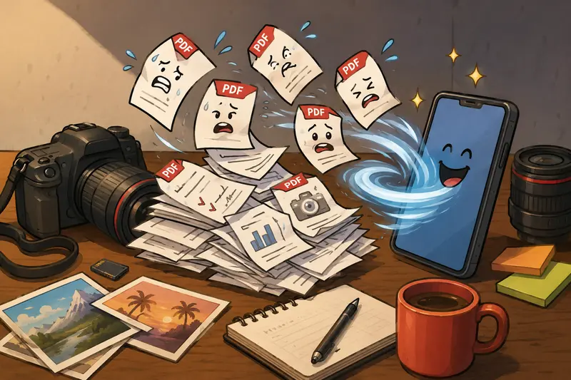 Photographer organizing and merge multiple PDFs workflow on Android