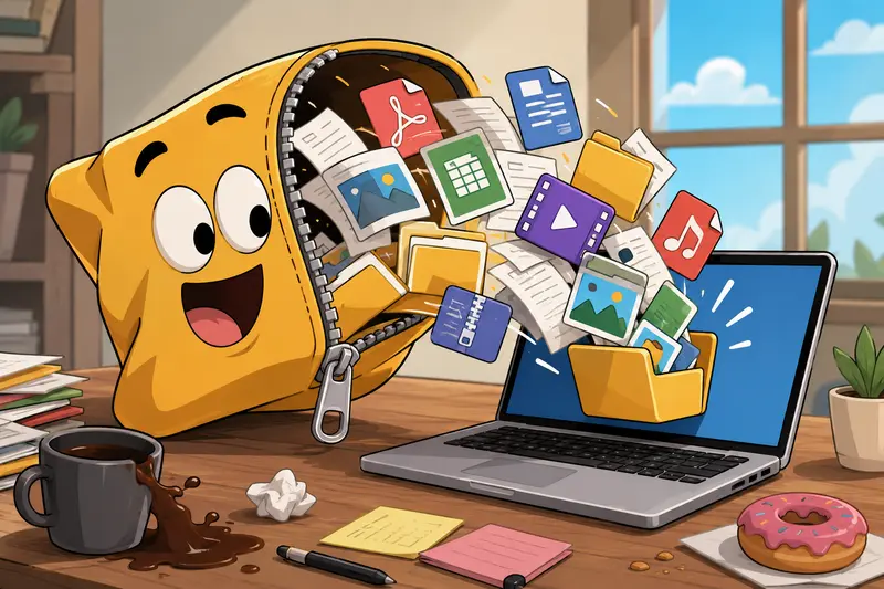 Remote team organizing files after they extract ZIP files from a shared archive