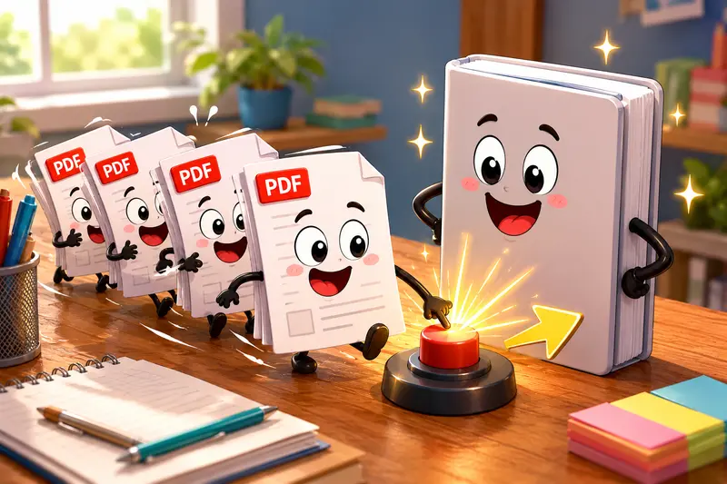 Teacher preparing secure merged PDF packets for classroom sharing