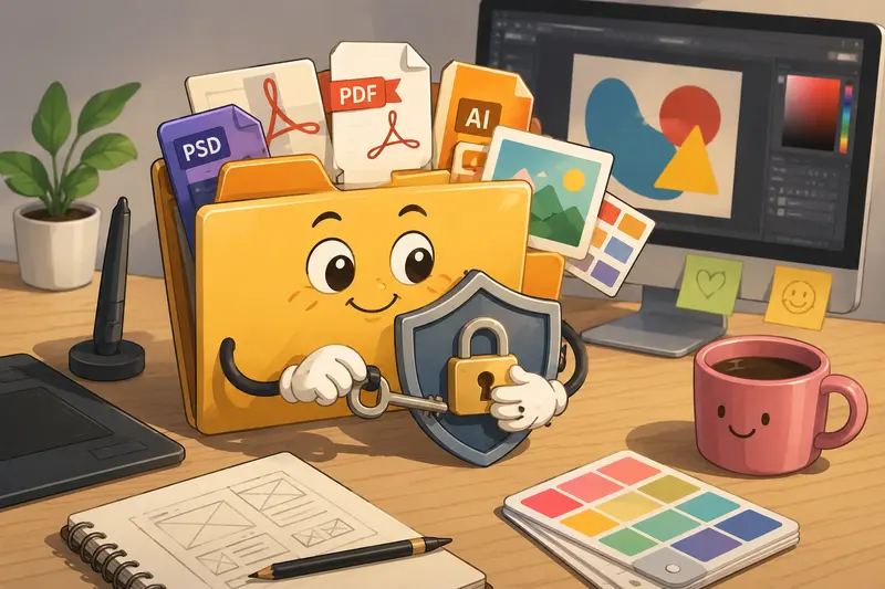 Designer workflow showing encrypt files online before sharing creative assets