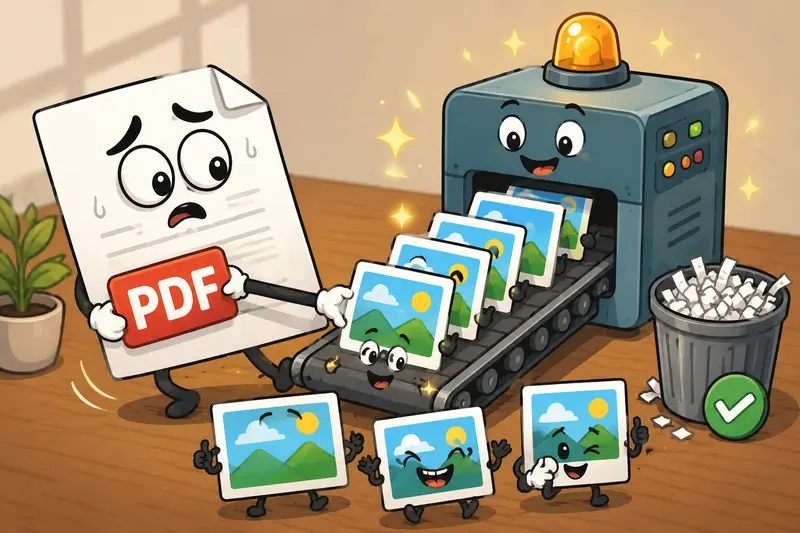 Batch conversion process turning large PDFs into web-ready image assets