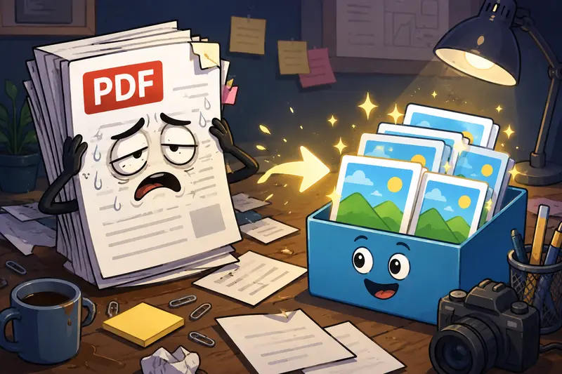 Developer workflow showing PDF pages transformed into optimized image files