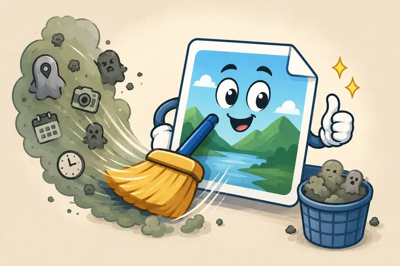 Conceptual visualization of clean image metadata online processing while preserving image clarity