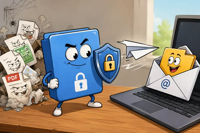 Developer workflow showing encrypt documents before sending as part of a secure presentation handoff