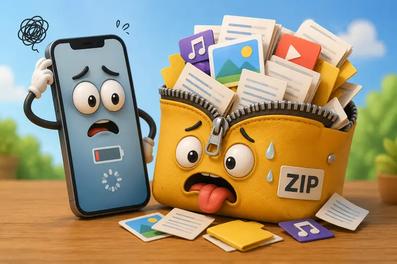 Mobile device extracting ZIP files online while organizing teaching materials and PDFs