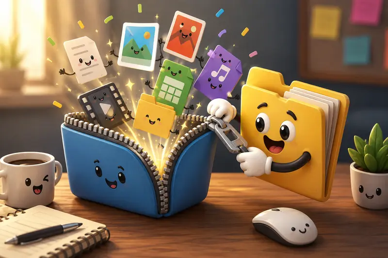 Conceptual image showing extracted files moving into marketing channels such as email, ads, and content folders