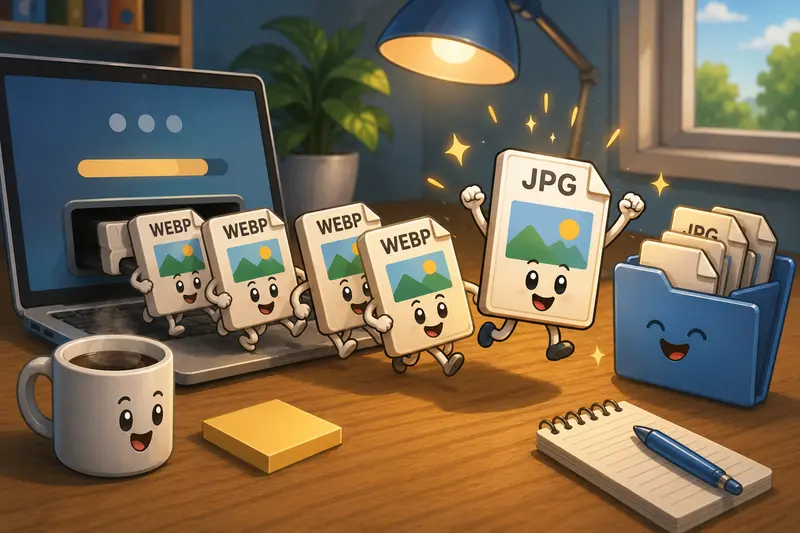 Batch image processing workflow for a WEBP to JPG converter project