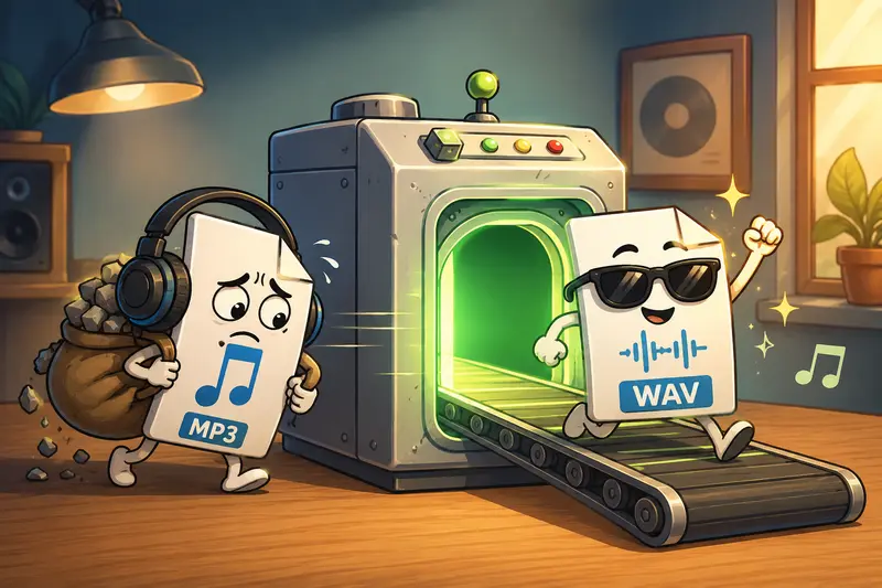 Audio file transformation using MP3 to WAV converter workflow
