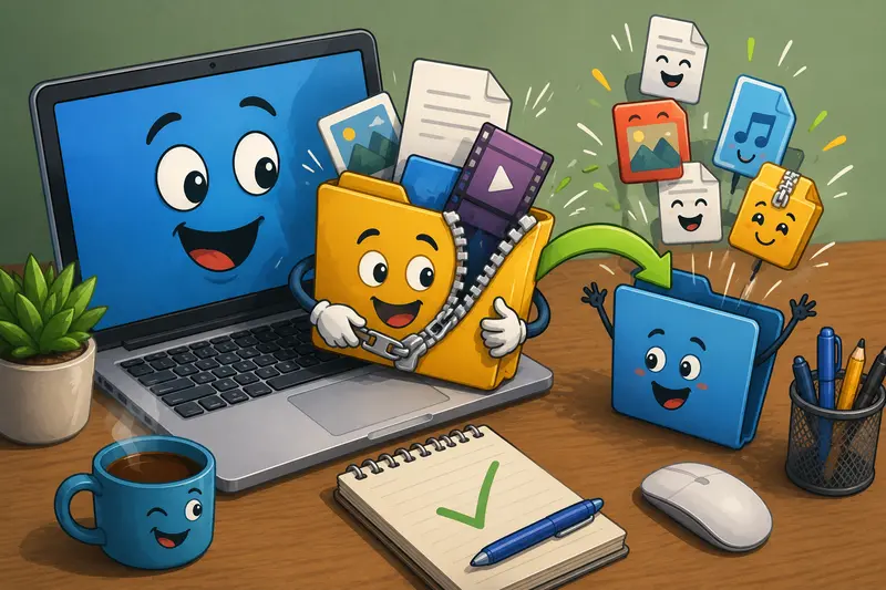 Archive extractor online processing a large collection of documents, images, and project assets