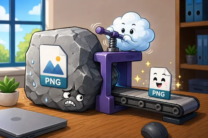 Remote team workflow using tools to compress PNG files before sharing assets
