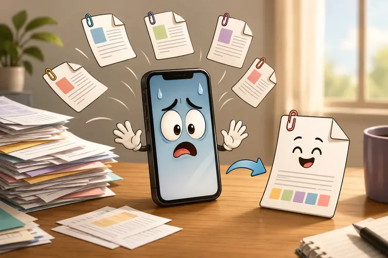 Teacher organizing and merge PDF documents workflow on iPhone