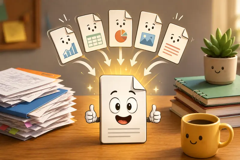 Multiple classroom documents being combined into one organized PDF file