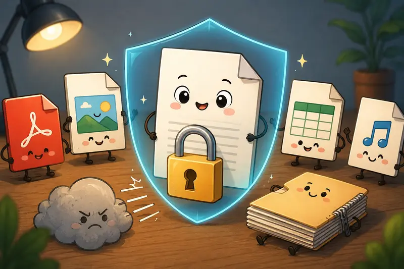 Secure file encryption workflow showing protected documents and preserved file quality