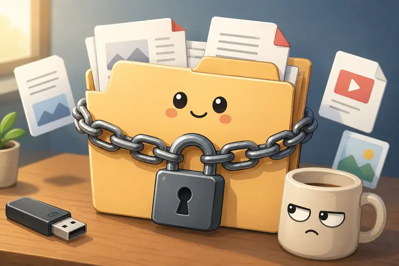 Freelancer securing confidential files before sharing with clients