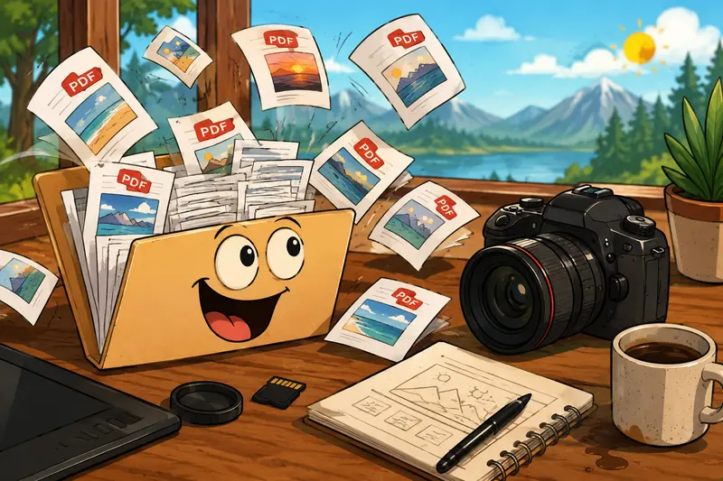 Photographer organizing multiple PDF portfolios before merging PDF documents