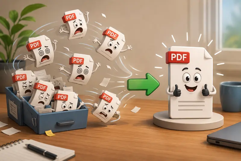 Remote team organizing documents to join PDFs into one file for collaboration