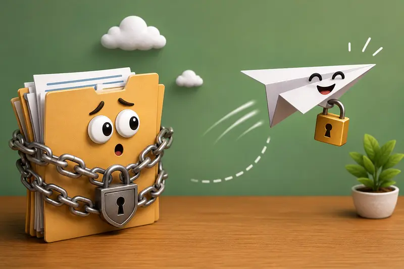 Remote team using a secure workflow to encrypt documents before sending sensitive files