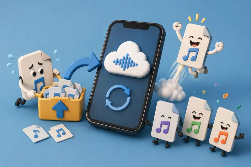 Batch audio conversion workflow showing multiple audio files prepared for mobile delivery