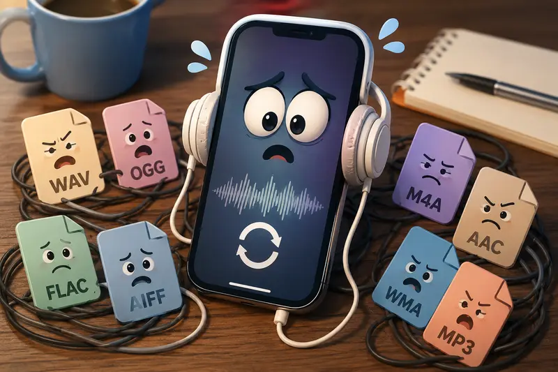 Freelancer using an audio format converter online workflow on iPhone to prepare audio files