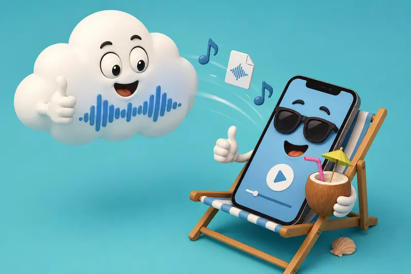 Audio files moving through an audio format converter online process from source format to mobile-friendly format