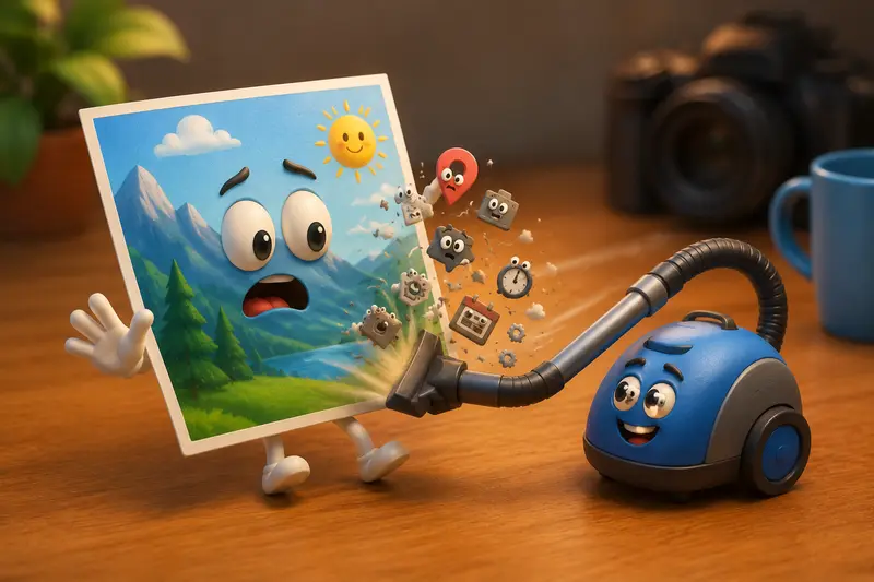 Conceptual illustration of delete hidden photo data before sharing