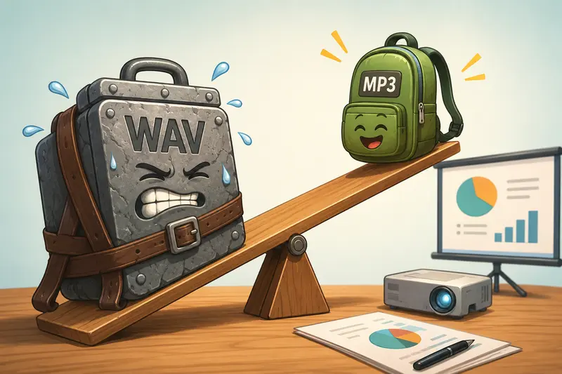 Audio workflow using a WAV to MP3 converter for presentation files