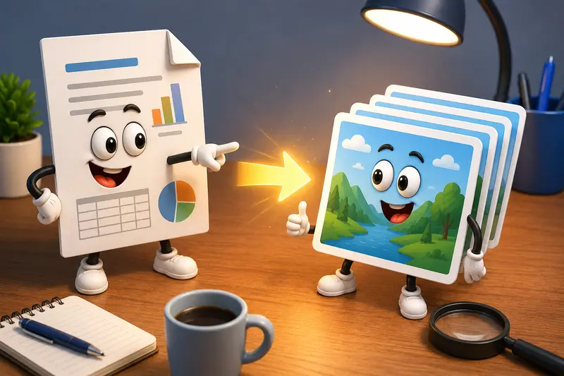 Workflow showing PDF pages transformed into presentation-ready JPG images