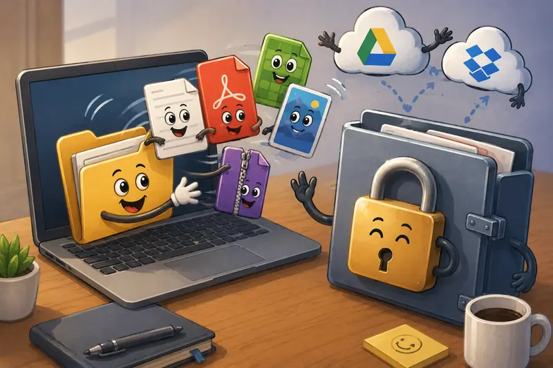 Designer organizing project files before secure encrypted sharing