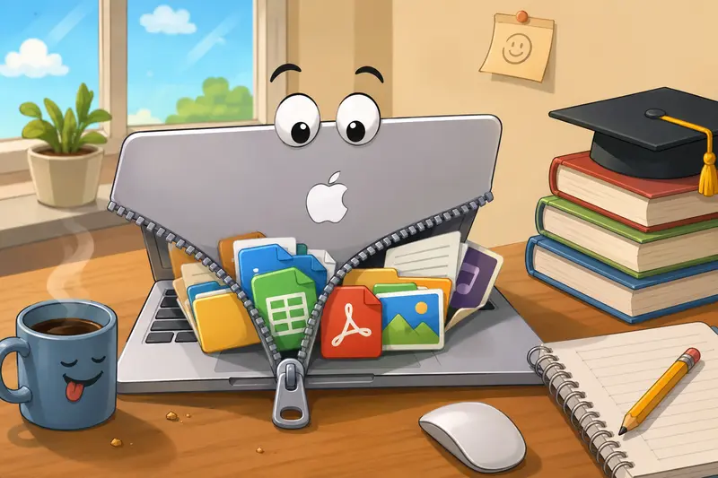 Student organizing extracted course materials after using unzip files online workflow